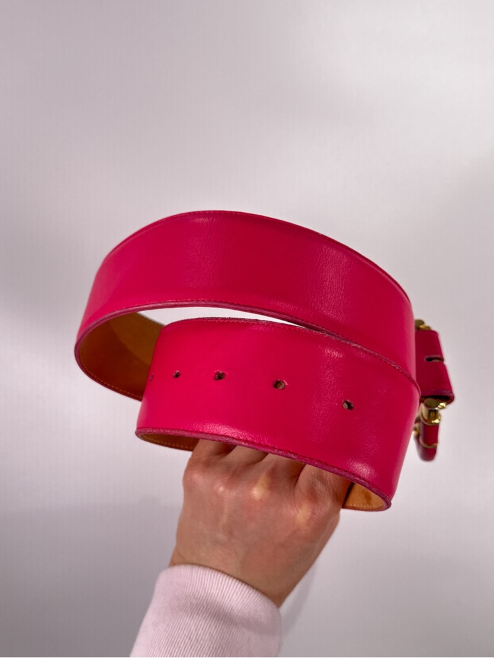 Ginnie Johansen Pink Leather Architectural Buckle Belt S - Picture 4 of 12
